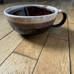 Large Ceramic‎ Soup Mug Bowl Brown Beige Drip Glaze USA Vintage Tableware Mcoy